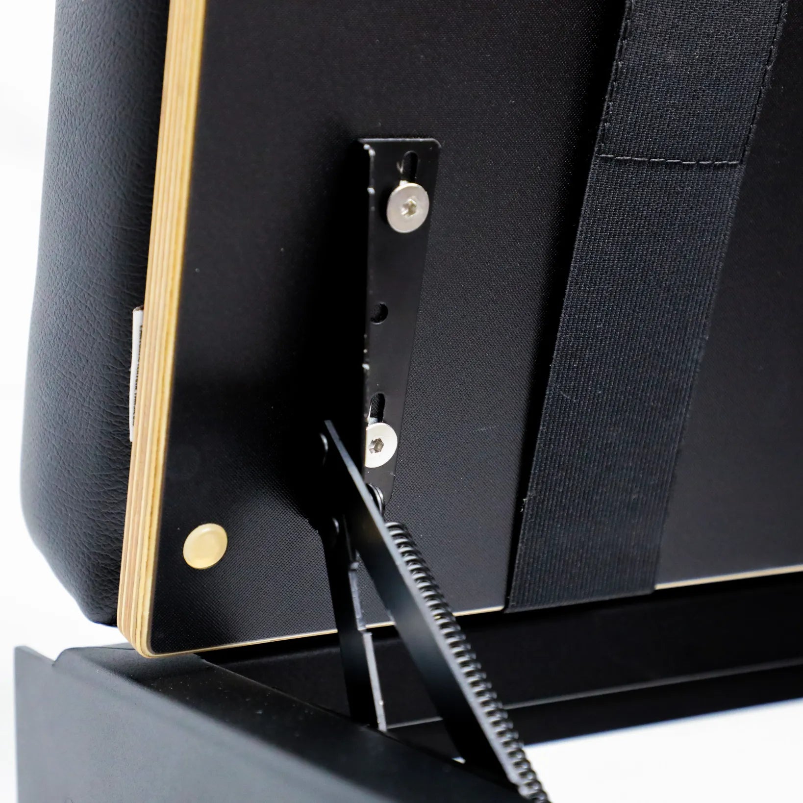 Close-up of GLSS PRO Bungee Box showing adjustable bracket and strap inside a van setup.