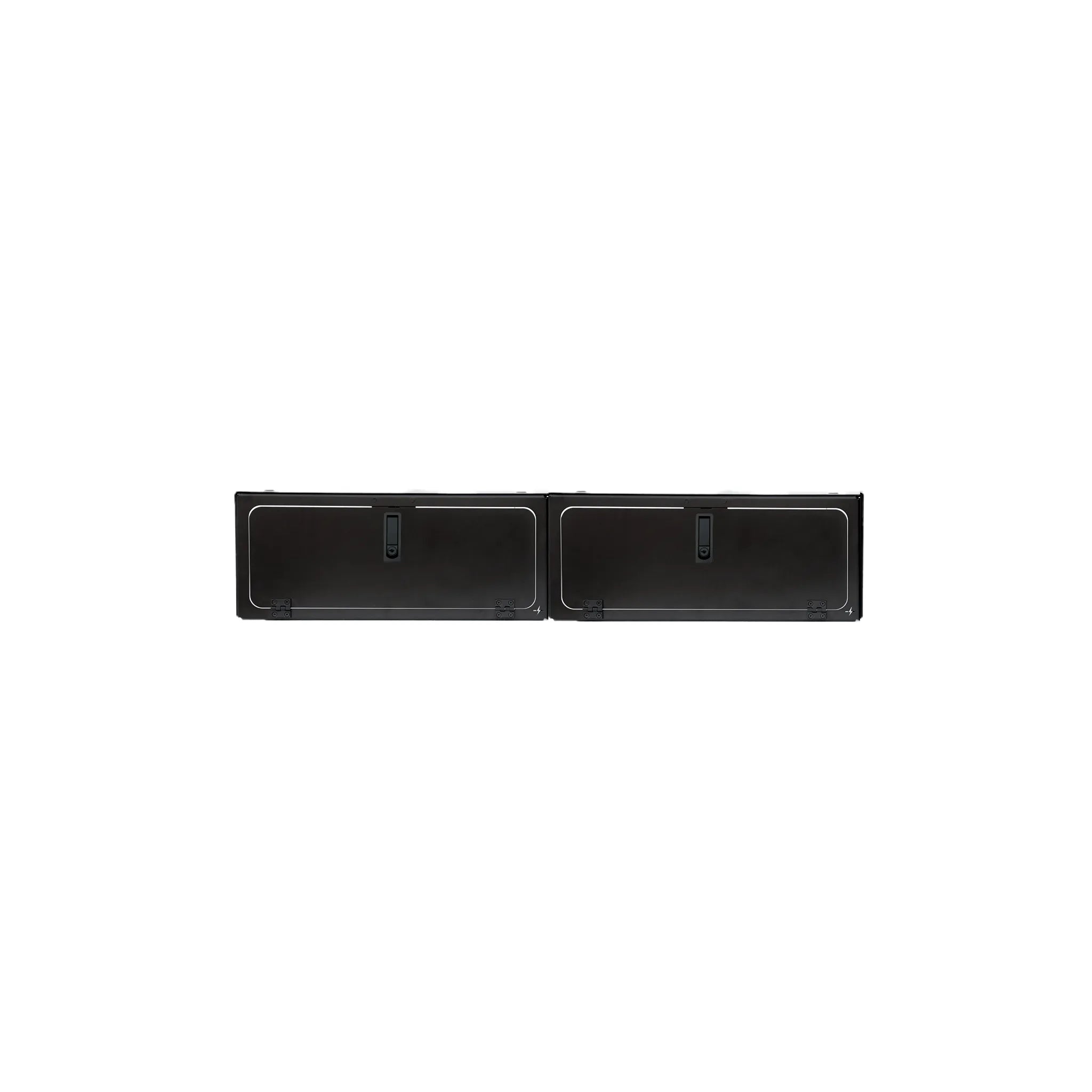 Set of two black Bed Risers PRO door panels designed for Revel vans, model years 2021 to 2024.