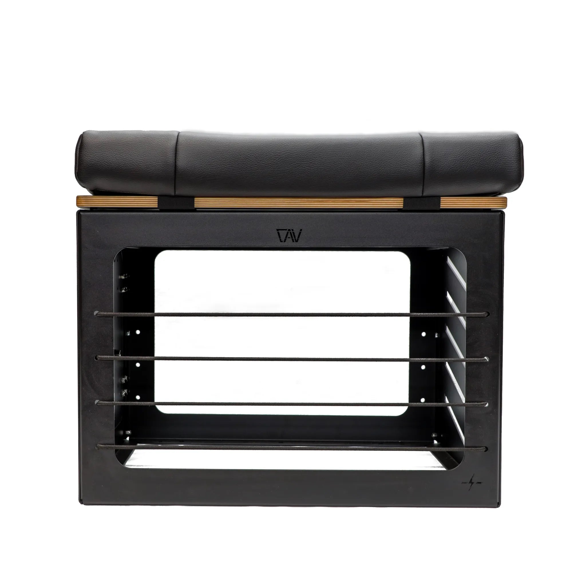 CAV black metal single box with cushioned top and open wire front panel