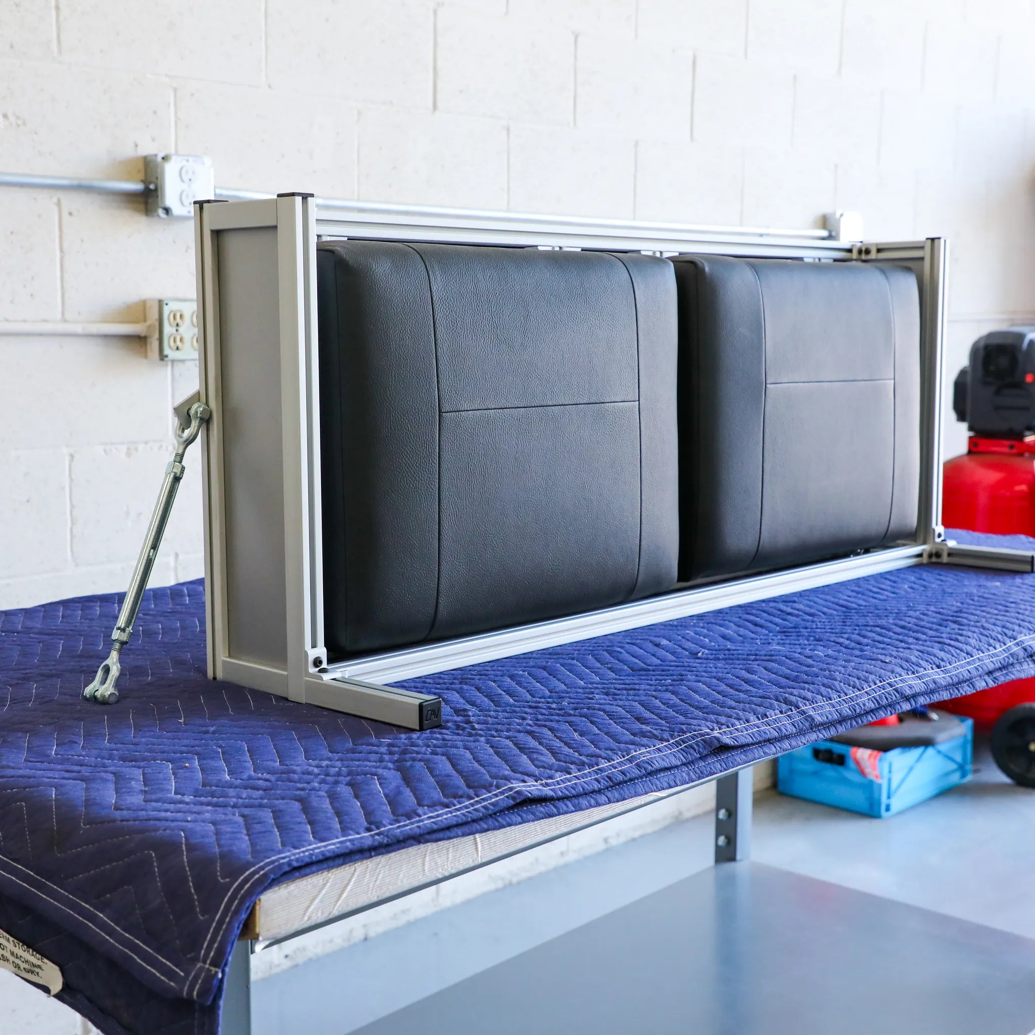 CSS-R countertop seating system installed on Revel 2021-2024 model, showing the fixture and seat arrangement from the side.