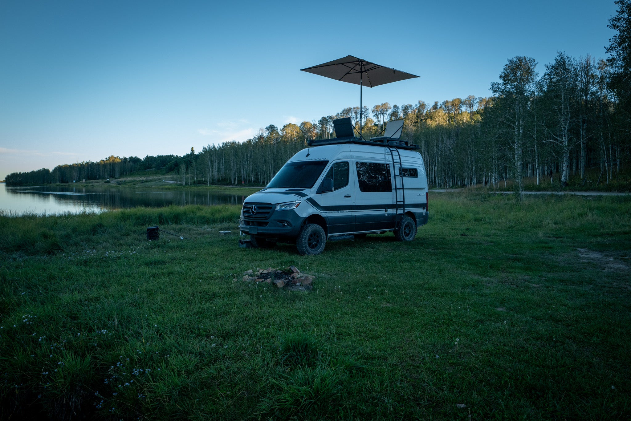 CAV rooftop lounge folding seats mounted on adventure van roof rack