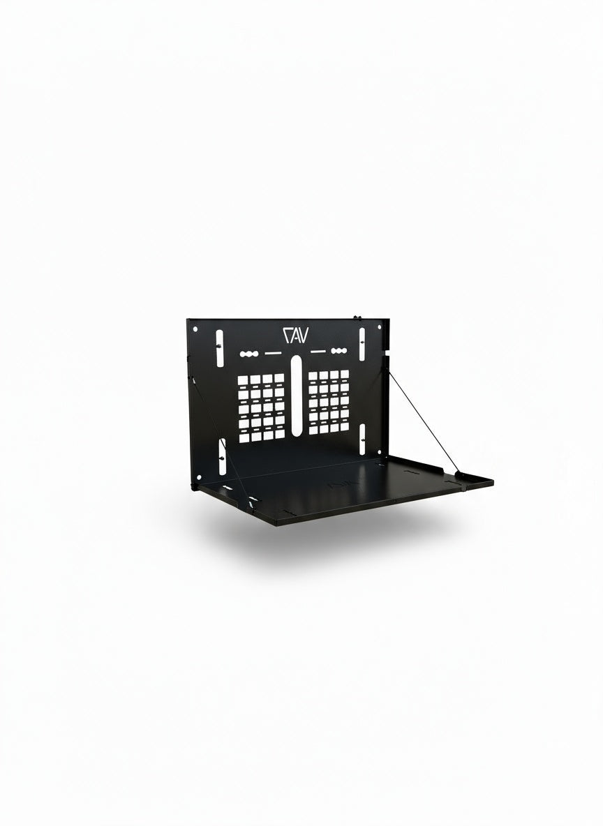 Ekko CAV exterior drop-down table mounted open and extended against a white background