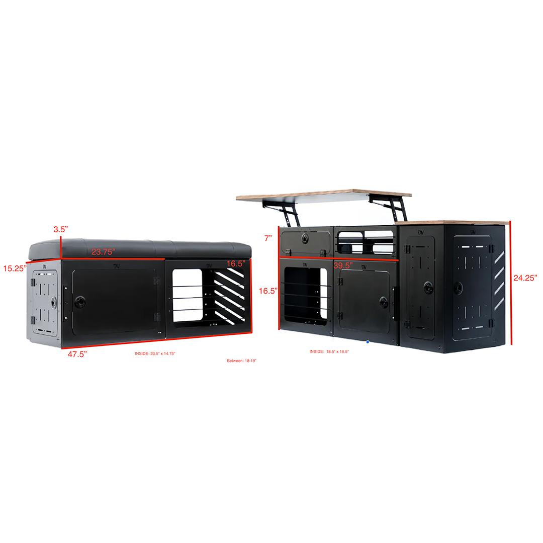 GLSS Pro driver and passenger side storage system set with black metal compartments for van interior