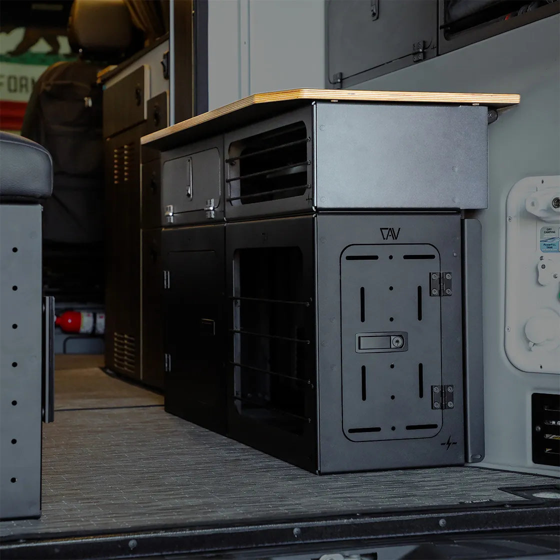 Upper Cabinet Desktop for GLSS Passenger PRO installed in a van interior by CAV.