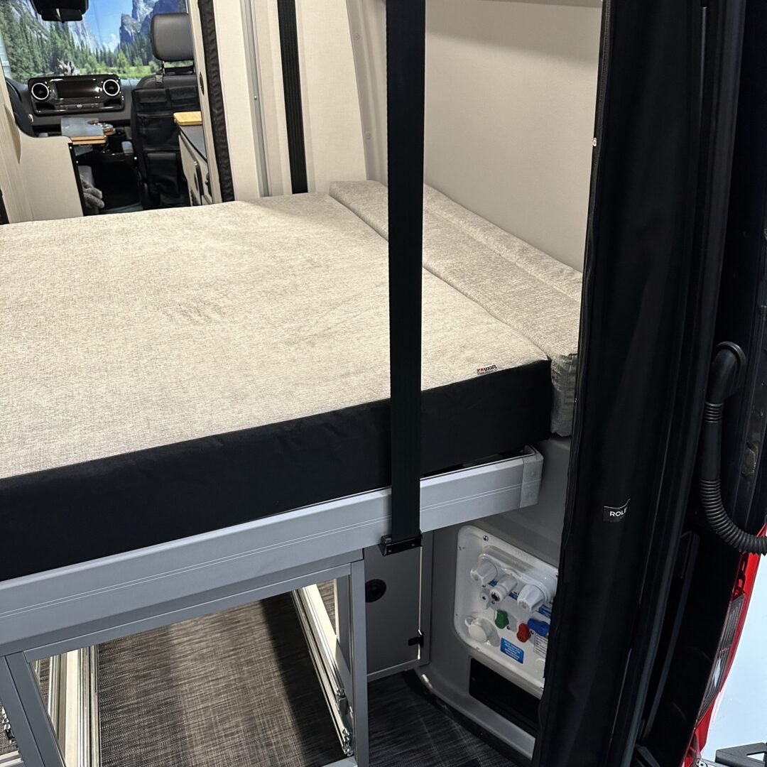 A camper van with a Luxe6 Cool Gel Memory Foam 6" Mattress - Made for the REVEL/TERRAIN/LAUNCH in the back.