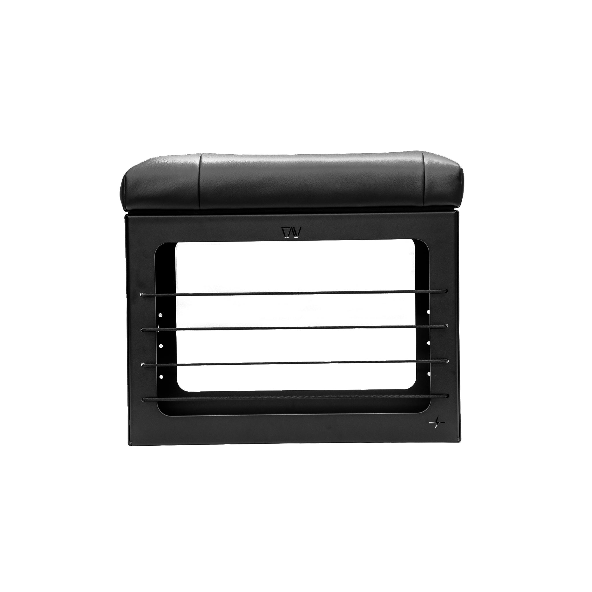 GLSS PRO single box with padded backrest and open storage frame, designed for van interiors.