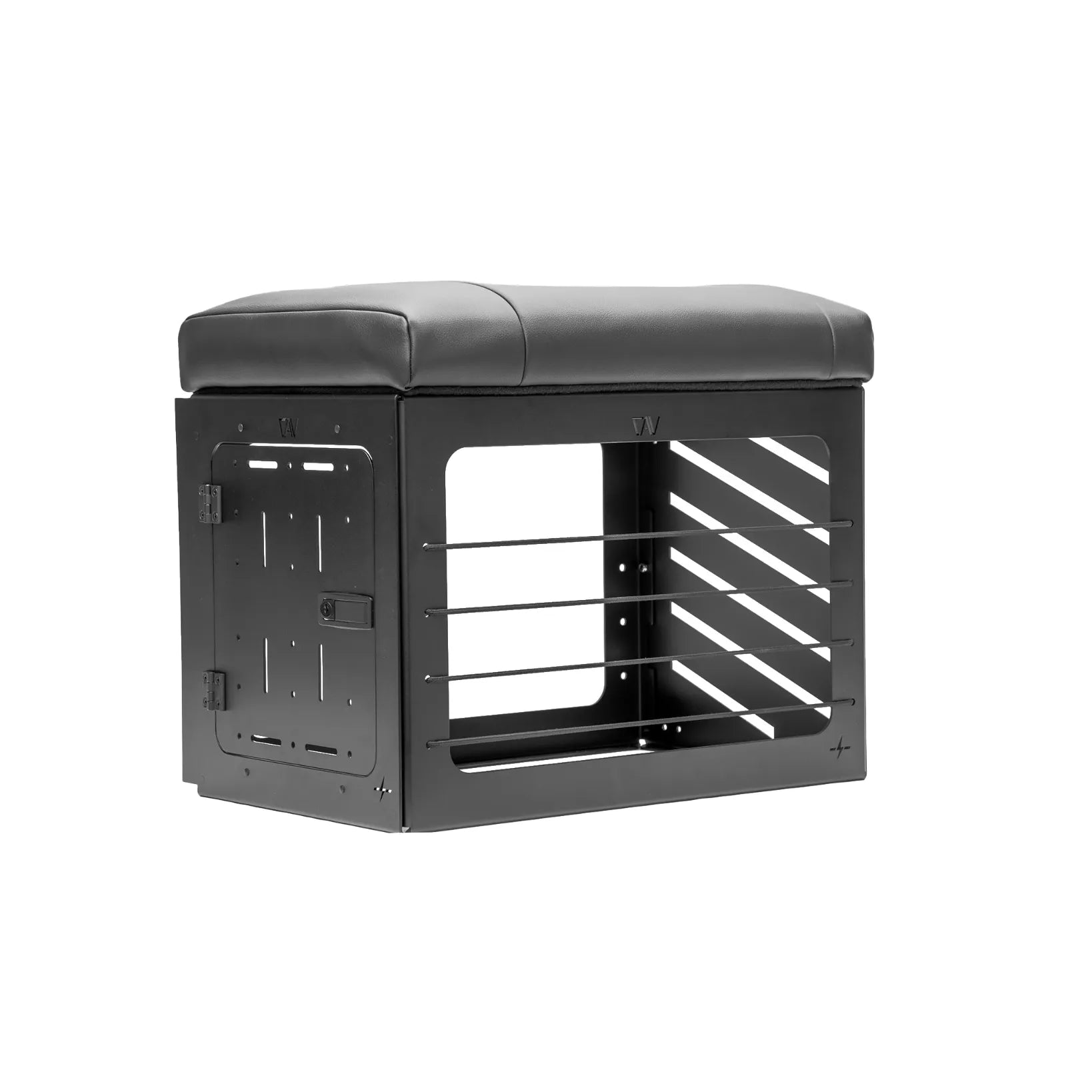 GLSS PRO bungee box with cushioned top and open metal side panels for van storage