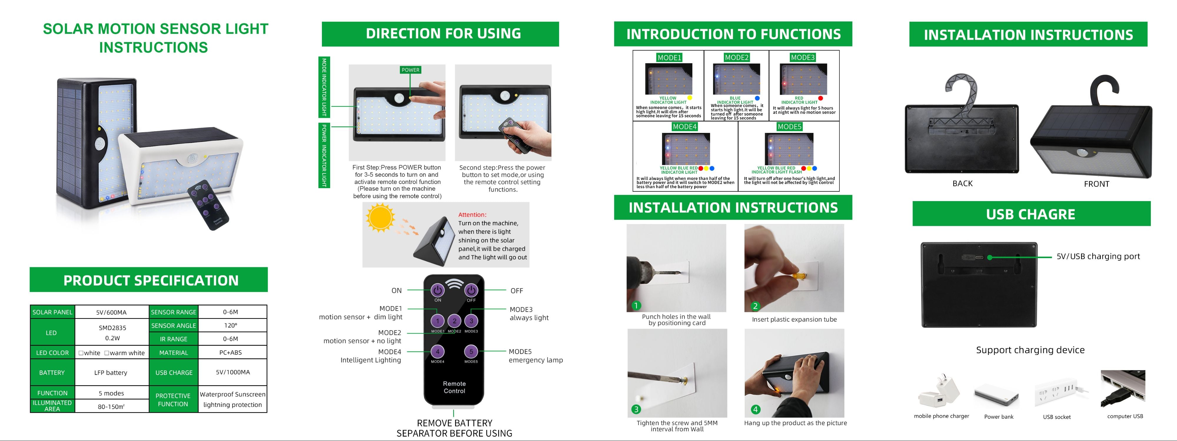 Canyon Motion Sensor Solar Light installed on a van with remote and charging cable shown
