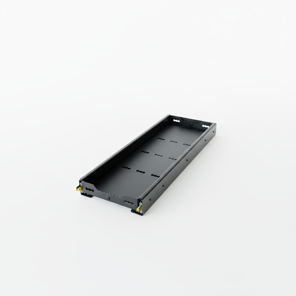 48-inch cargo tray slide with black finish and dual locking latches, shown fully extended.