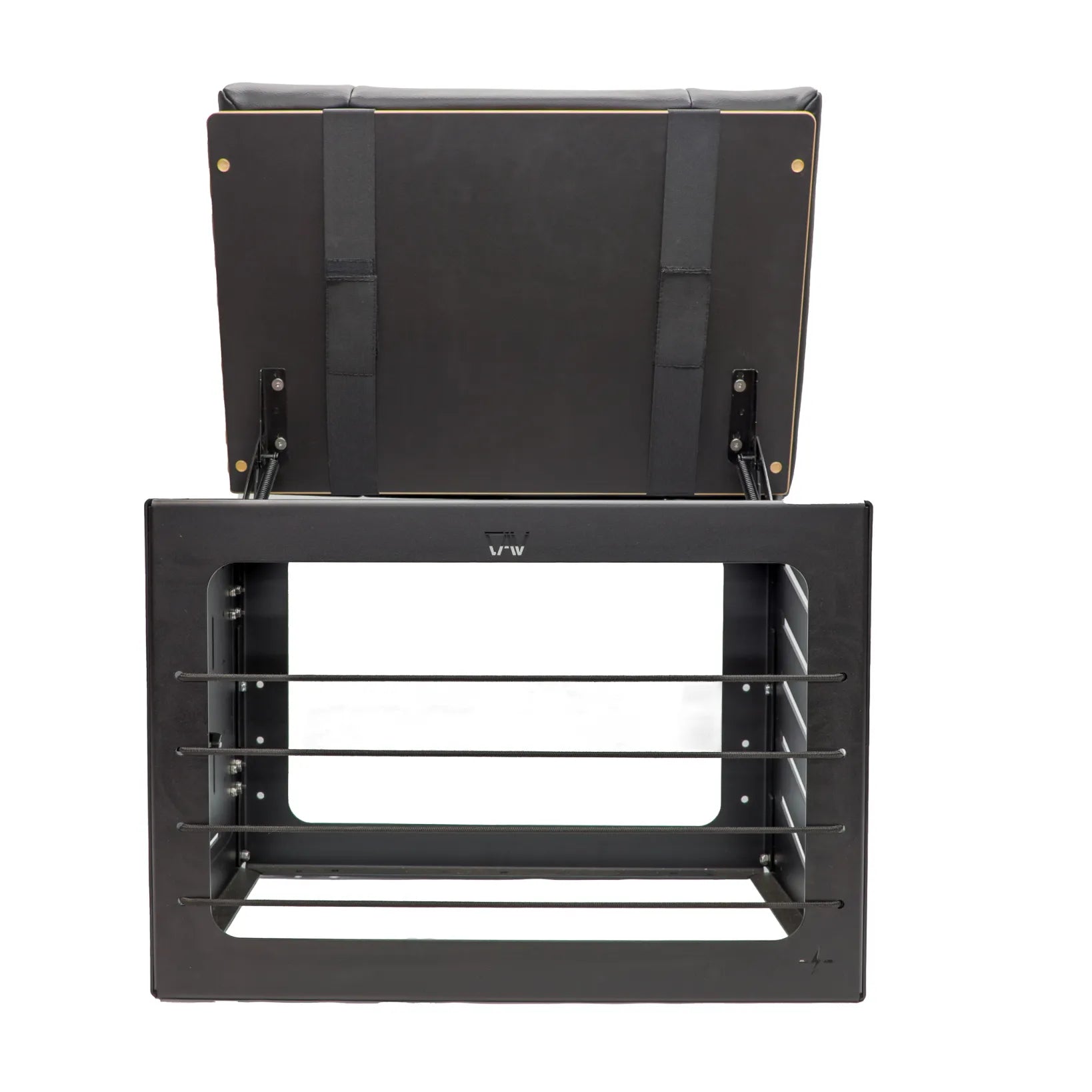 GLSS PRO Bungee Box by Van Wife Components shown open to reveal interior storage and elastic straps.