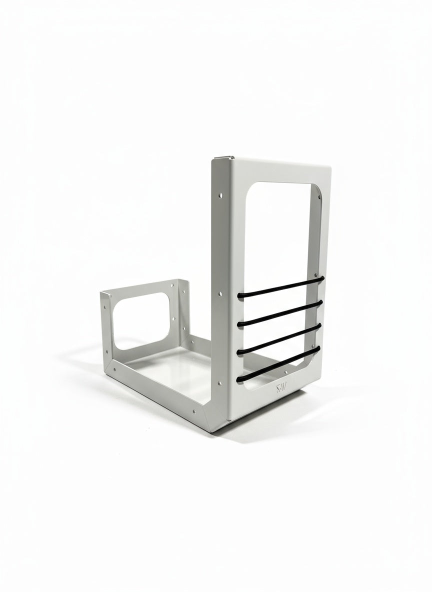 Ekko Cab Cubby storage organizer with metal frame and black cord accents.