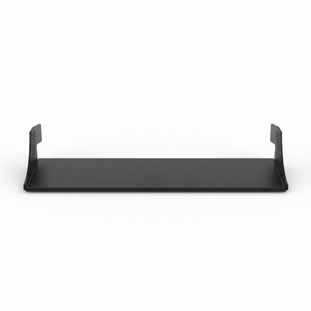 Black CAV D-ash Tray shown from front with raised side edges, designed for van dashboard use.
