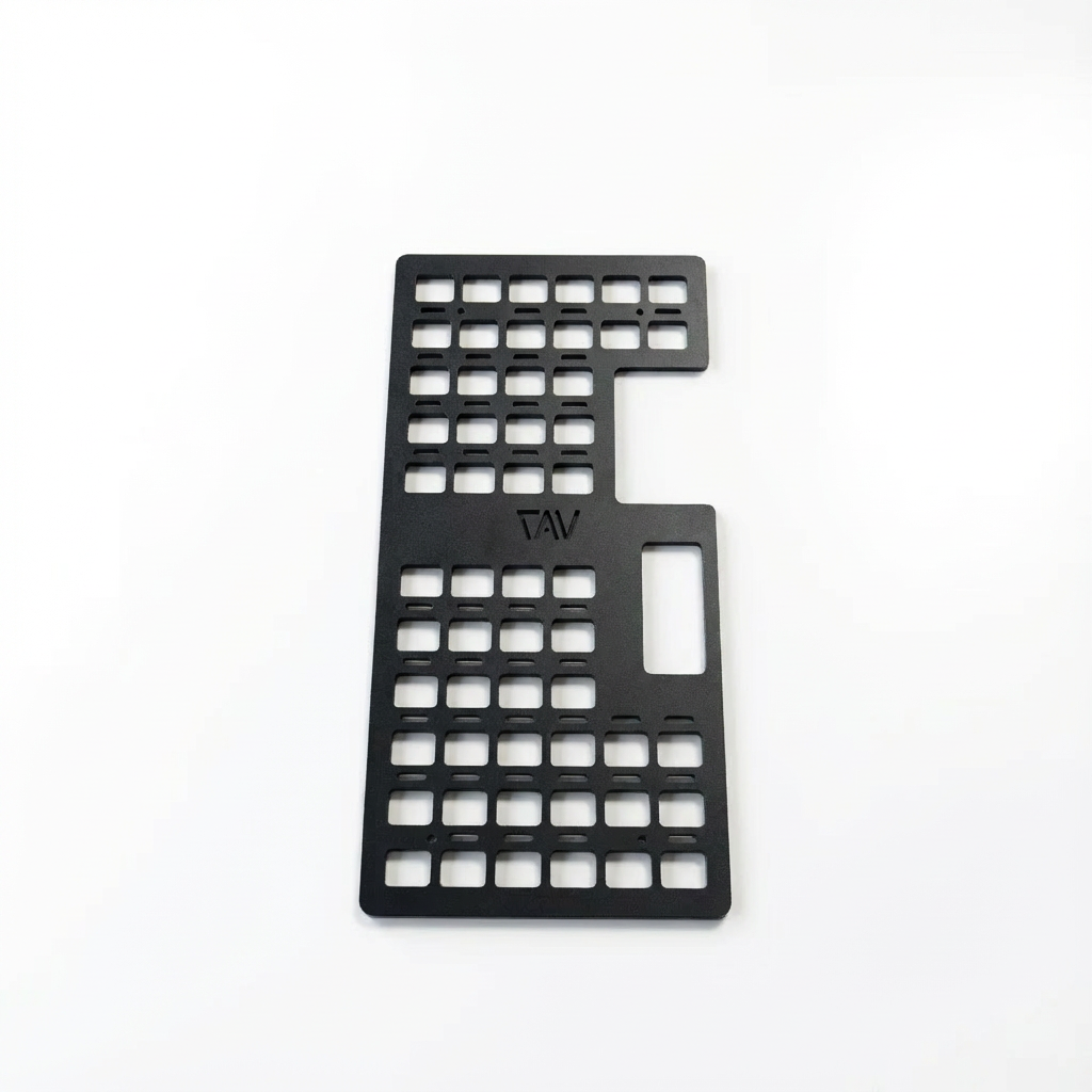 Storyteller Galley MOLLE Panel by TAV with black grid design and cutout on white background