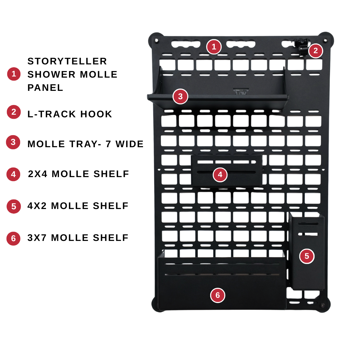 storyteller shower molle panel kit diagram shower molle l track hook molle tray three molle shelves