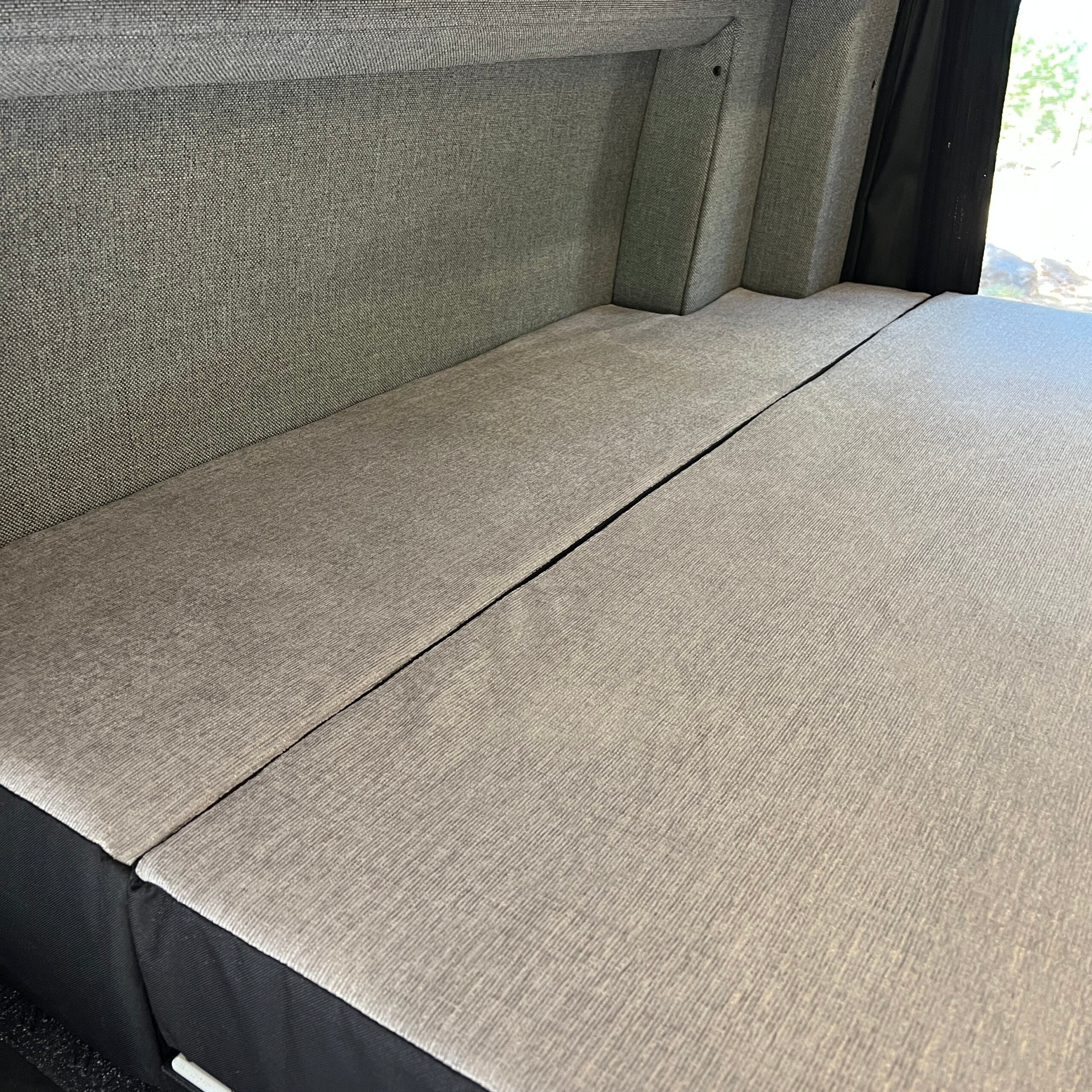 Luxe5 Cooling Memory Foam 5 Mattress inside van with upholstered interior walls