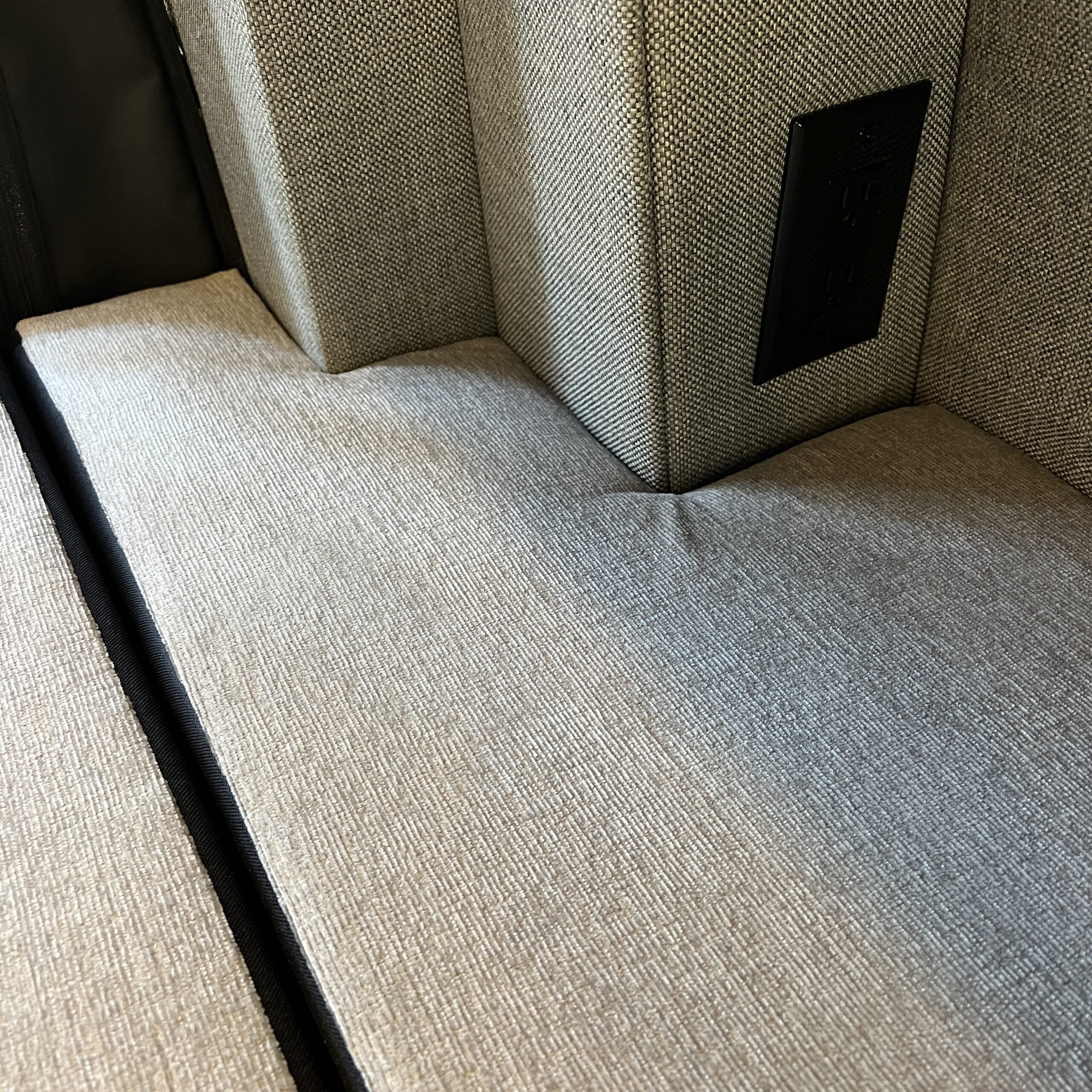Close-up of Luxe5 Cooling Memory Foam 5 Mattress in semi-firm setup inside a Storyteller MODE van.