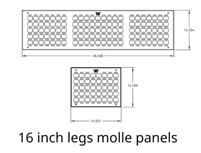 16" legs MOLLE panel — dimension diagram