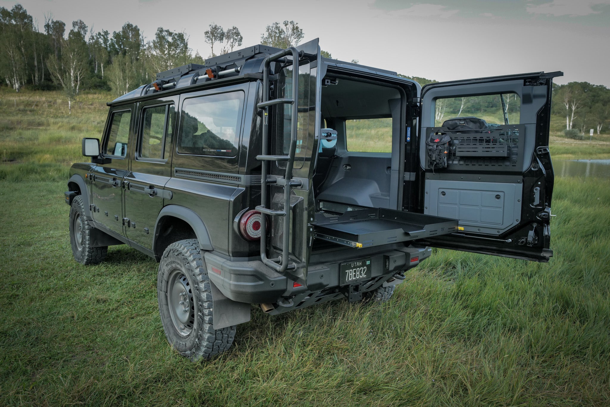 INEOS Grenadier Cargo storage tray extended from rear of vehicle