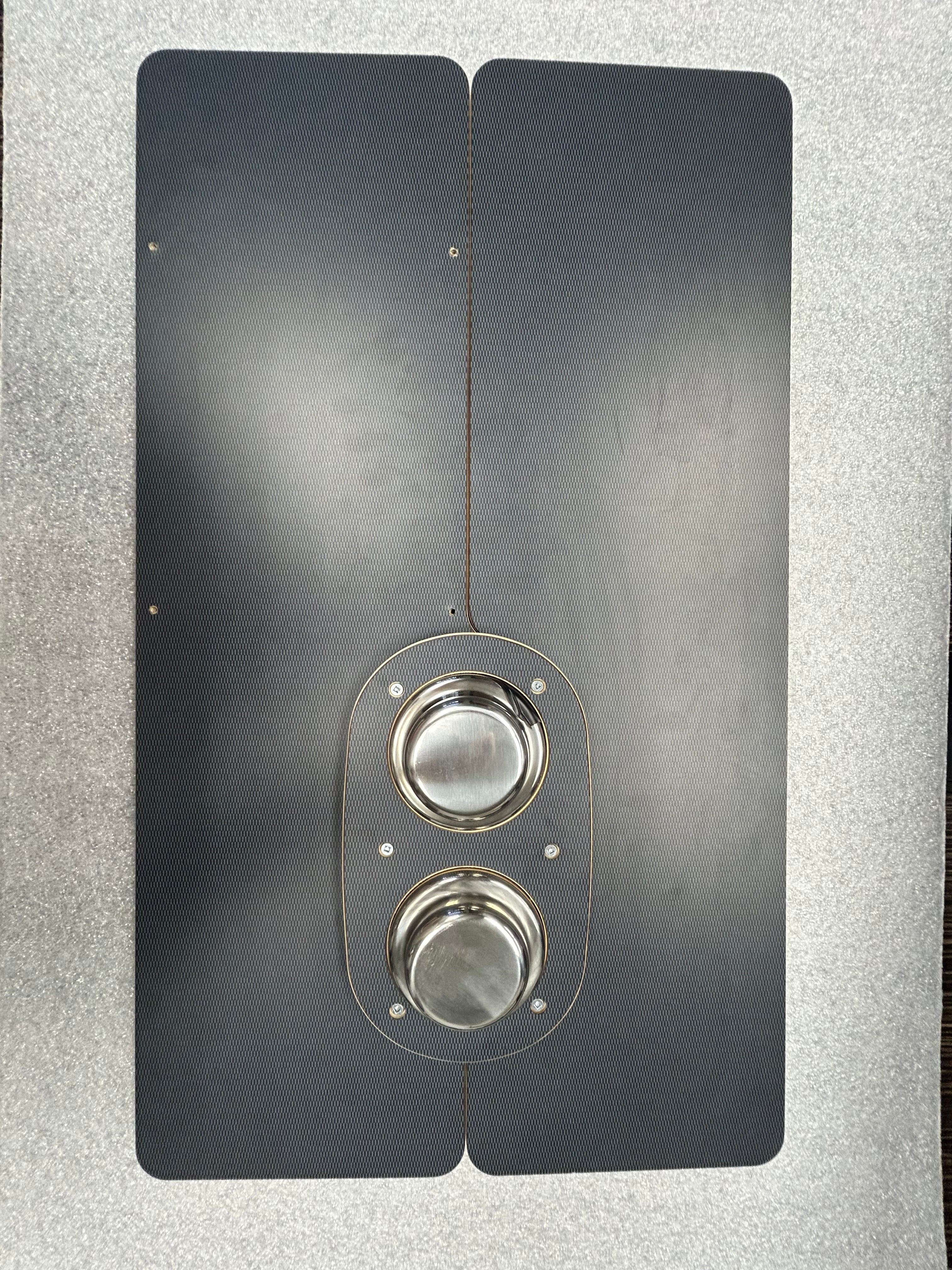 Skinny 2.0 folding table top with dual recessed cup holders by CAV, shown on textured surface.