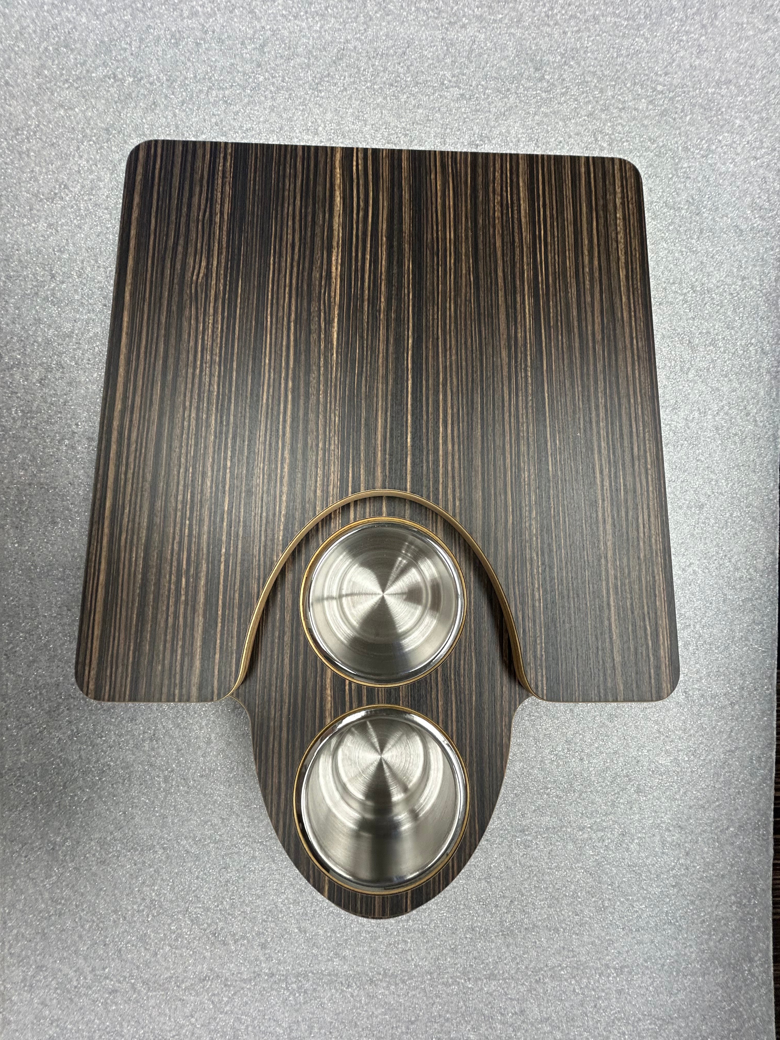 Revel Jenna 2.0 folding table top with built-in dual stainless steel cup holders on wood grain finish.