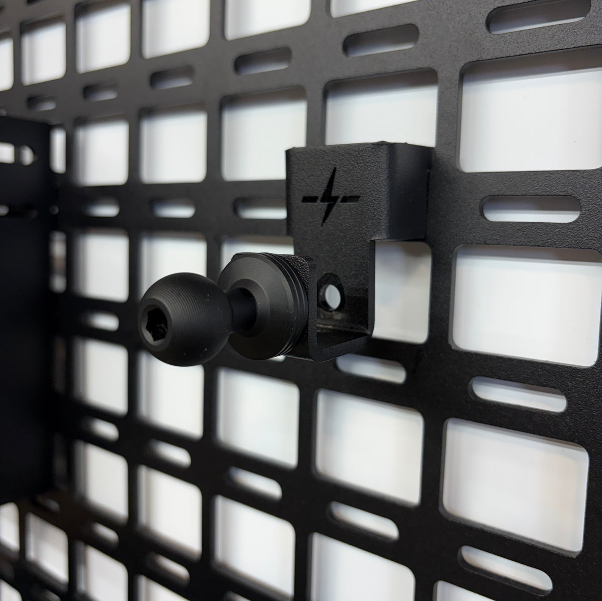 black cav molle drop in hook aluminum attachment with bulletpoint mounting female ball attached to hook 
