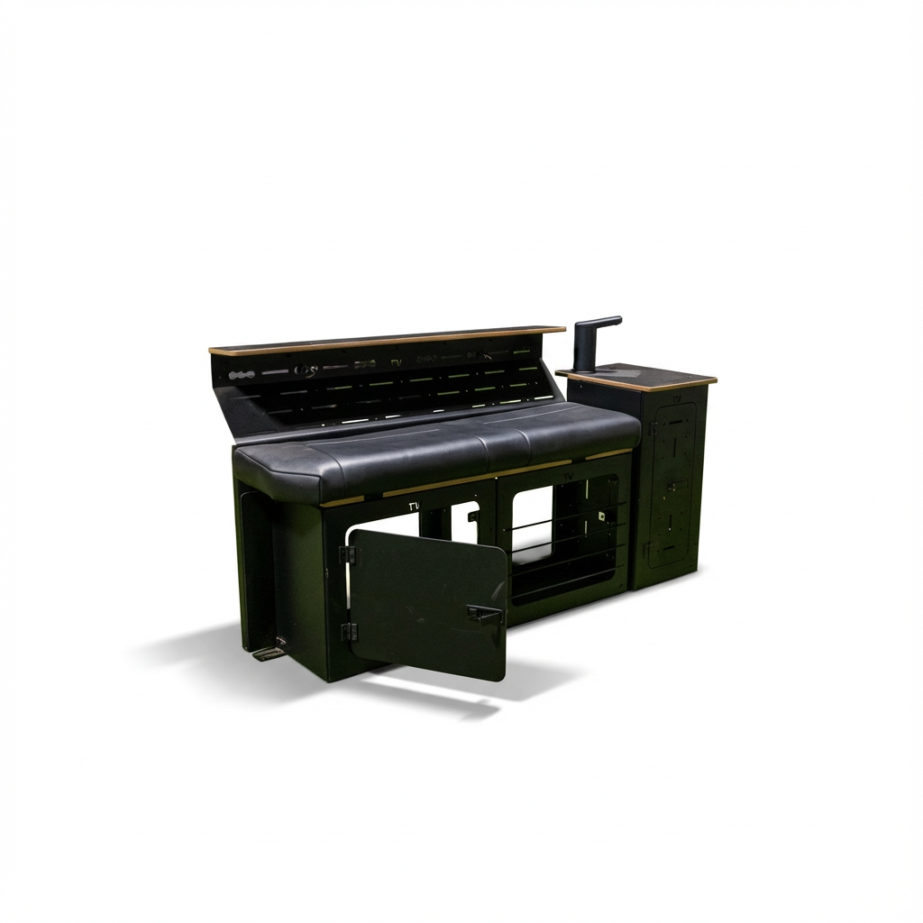 GLSS Passenger PRO seat with integrated H2O box storage, designed for 20212024 Revel van interiors.