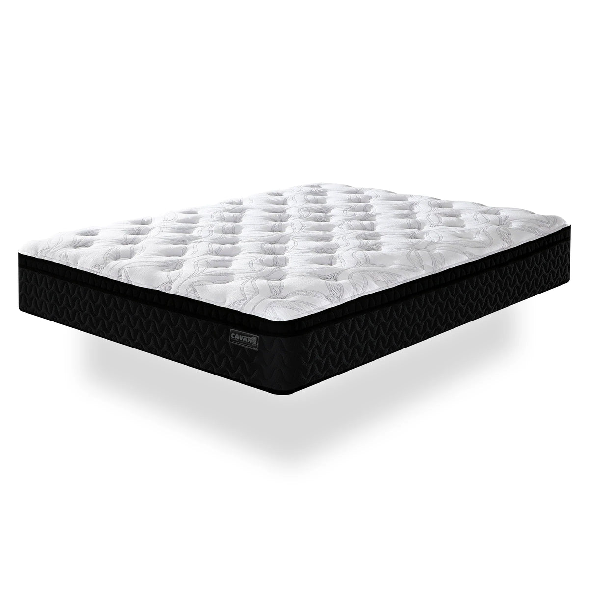 Ultra Luxe Home Mattress by CAV with quilted top and black patterned sides, shown on white background