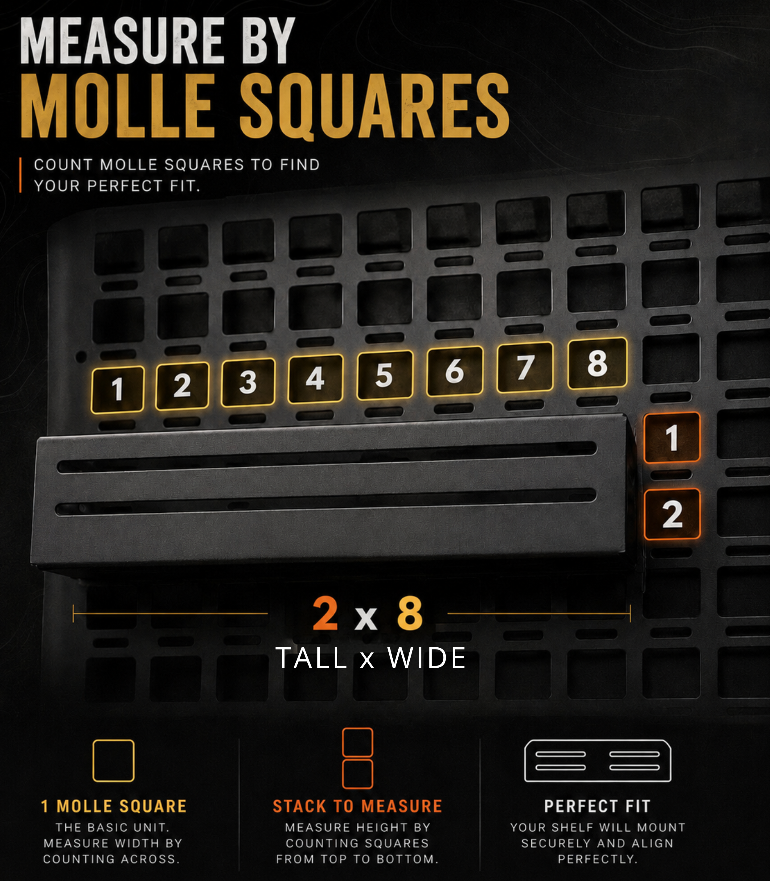 measure by molle panel squares to fit molle shelf accessories tall by wide