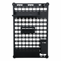 black storyteller shower molle panel with accessories attached for shower molle kit including tray l track hook 2x4 shelf 4x2 shelf 3x7 shelf