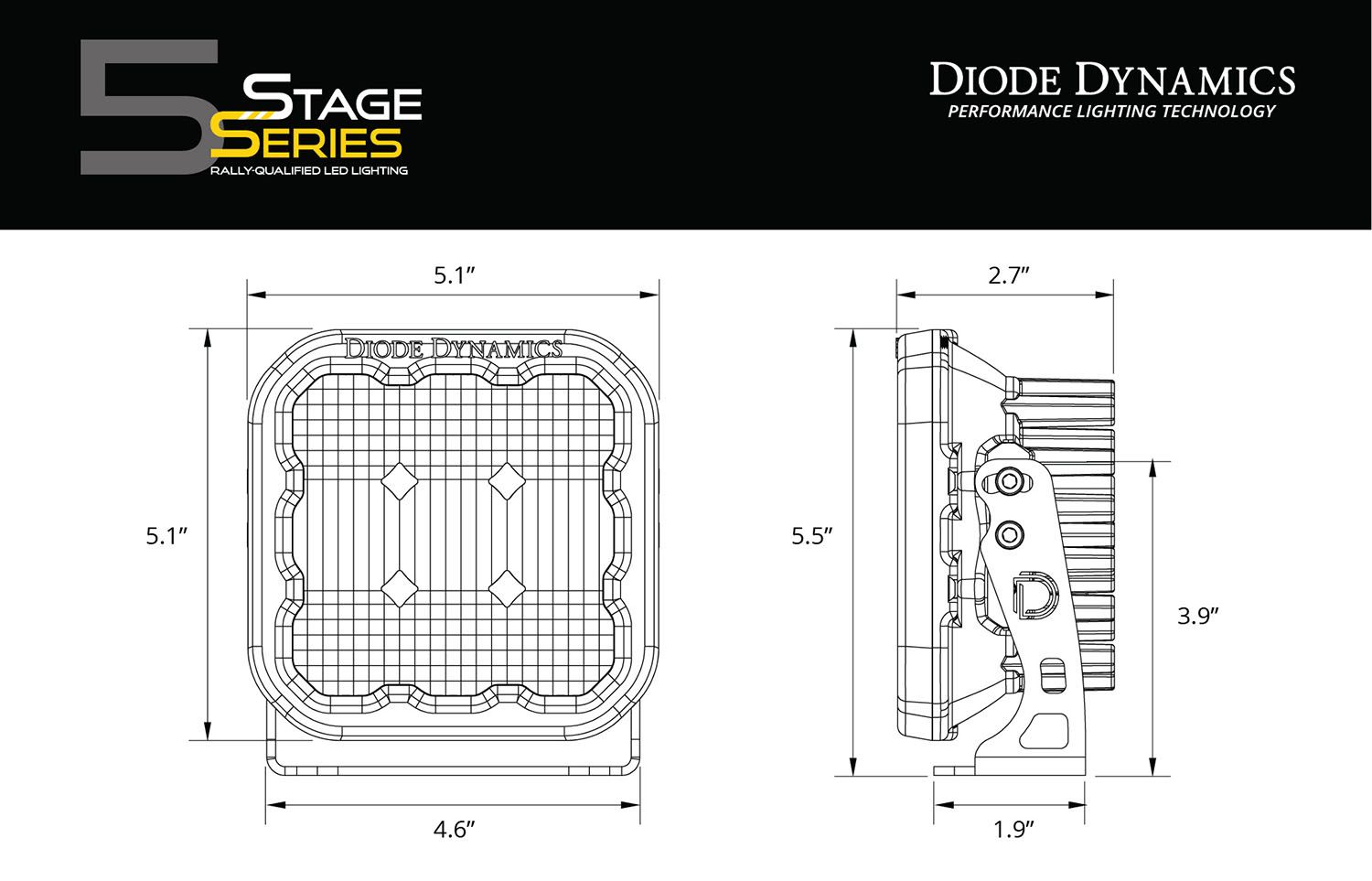 diode dynamics ss5 pro white combo single led light pod dimensions
