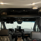OLD CAV cab headliner shelf installed in Mercedes Sprinter van interior with overhead storage